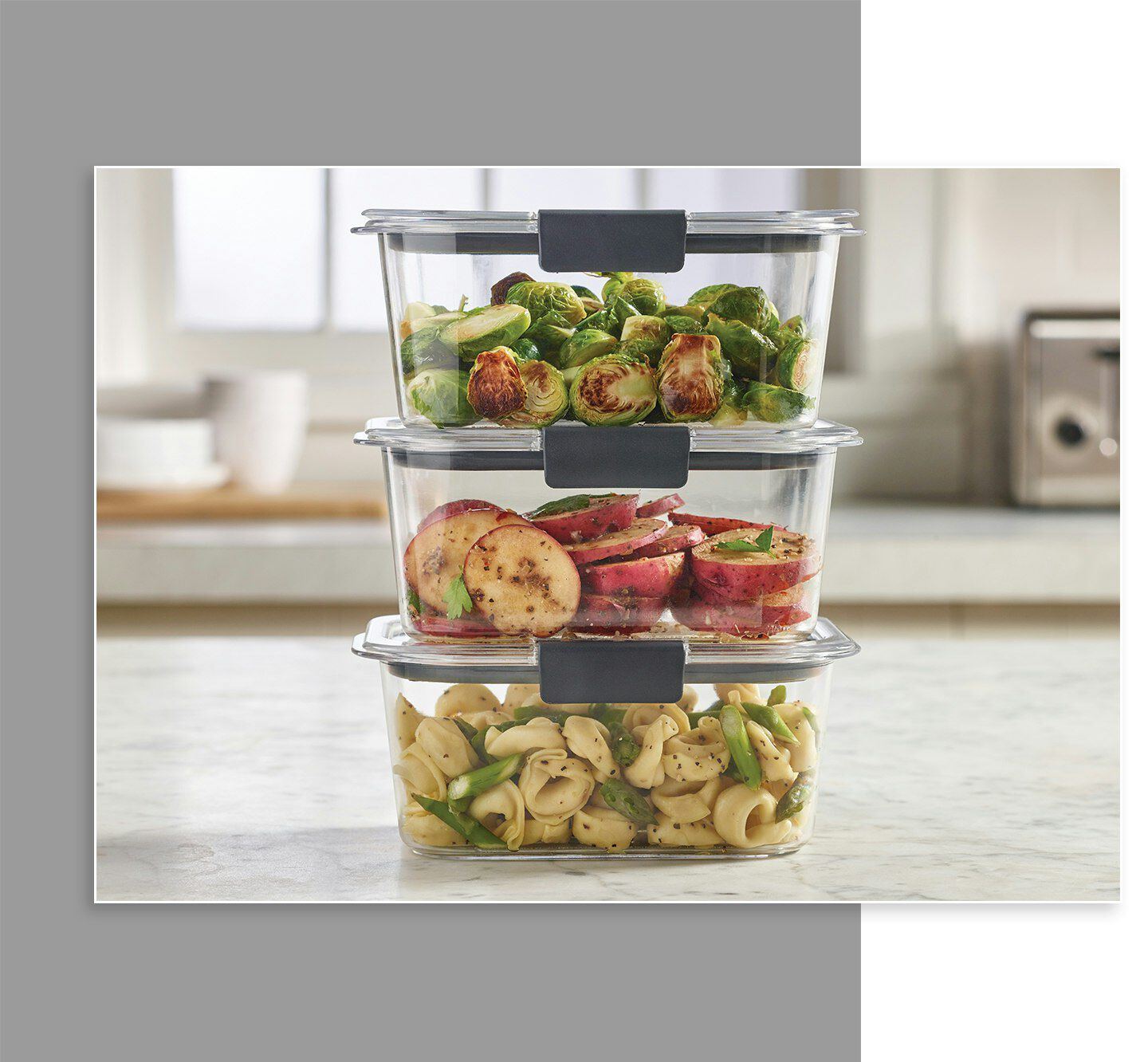 Rubbermaid brilliance food storage containers stacked