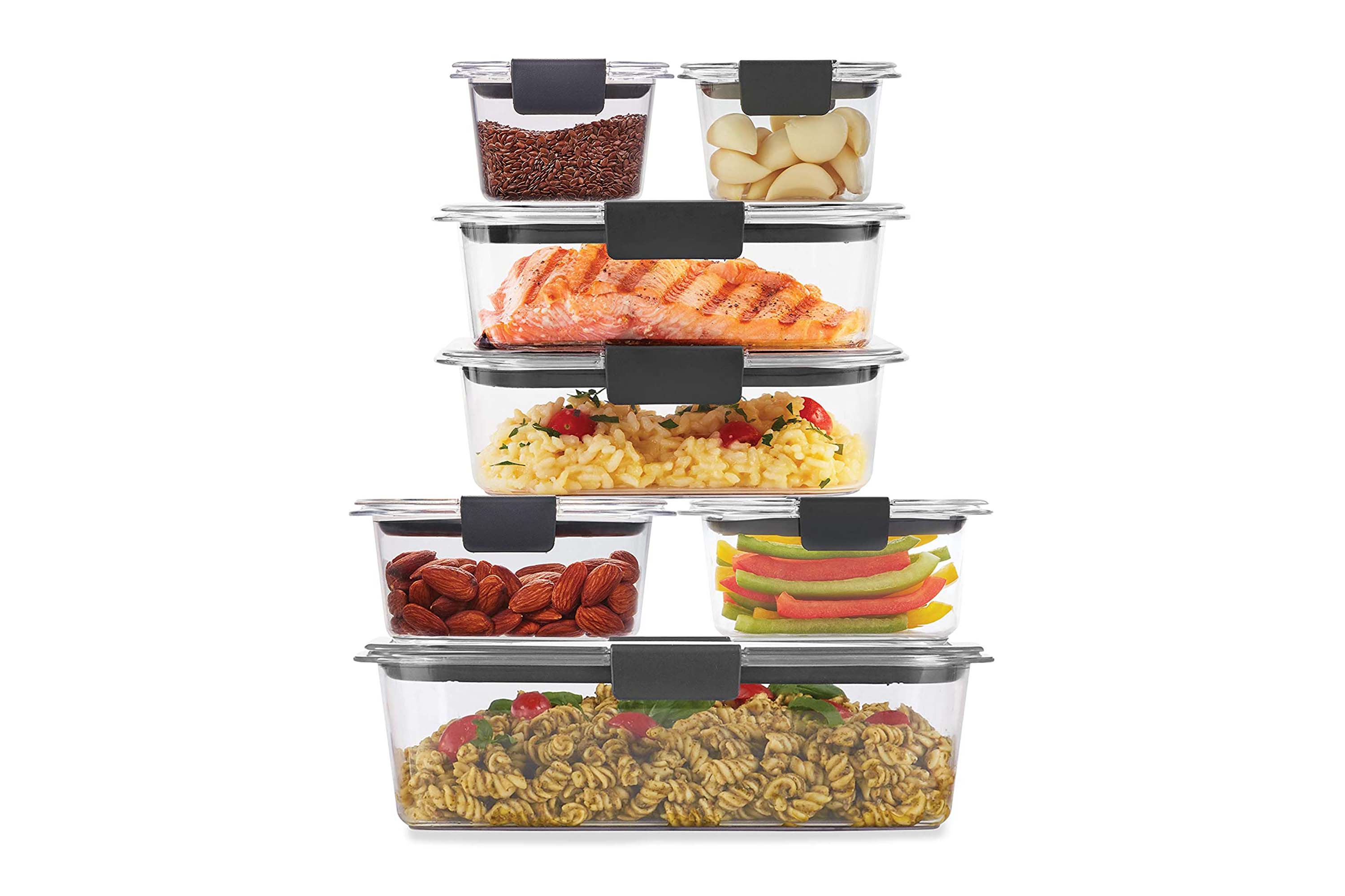 Rubbermaid Brilliance BPA Free Food Storage Containers with Lids, Airtight,  for Lunch, Meal Prep, and Leftovers,Clear, Grey Set of 7