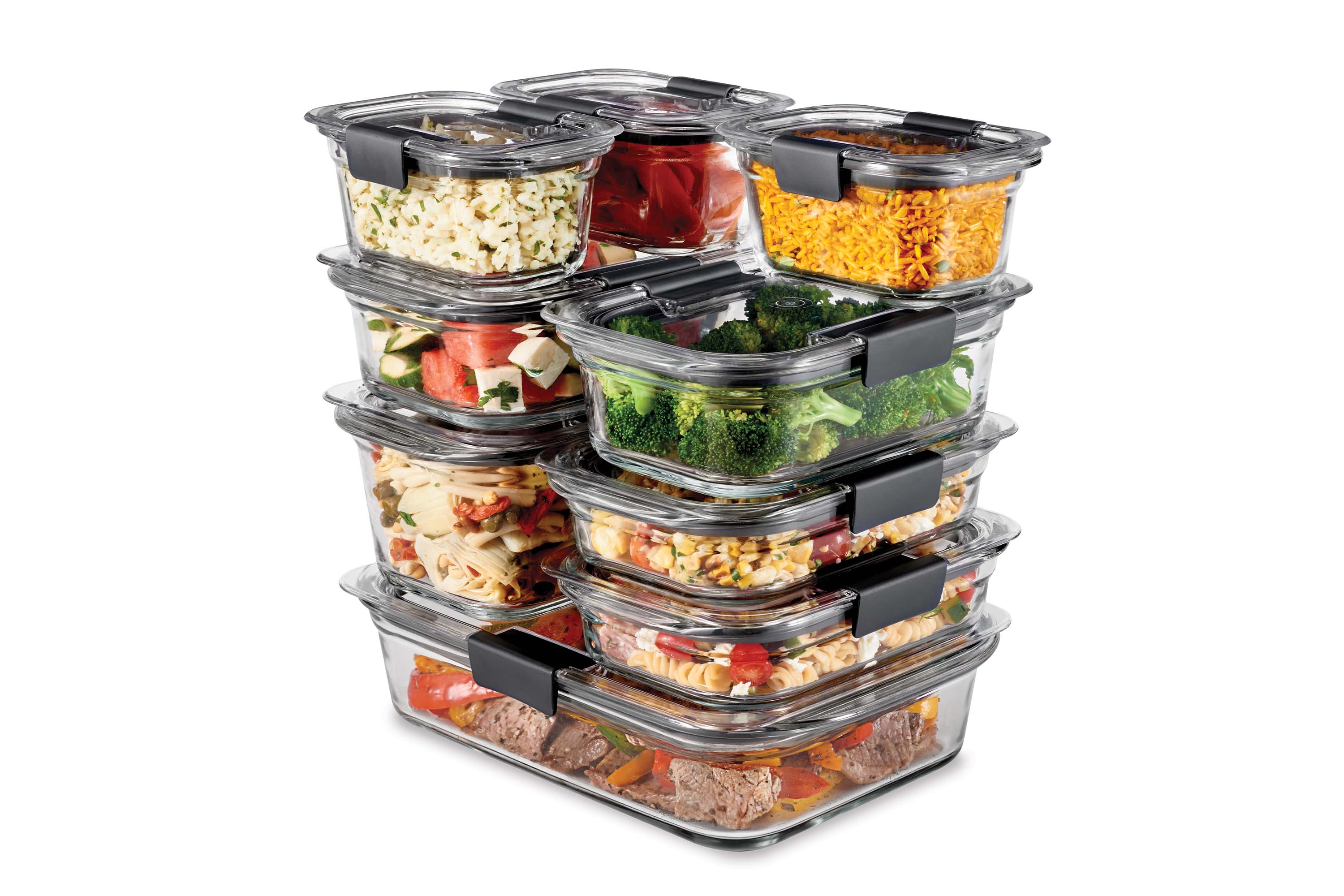 10-pc Plastic Food Storage Containers Set with Lids, 3-Cup Rectangle Meal Prep Container, Non-Toxic, BPA-Free Lids with 4 Locking Tabs, Microwave, Dis